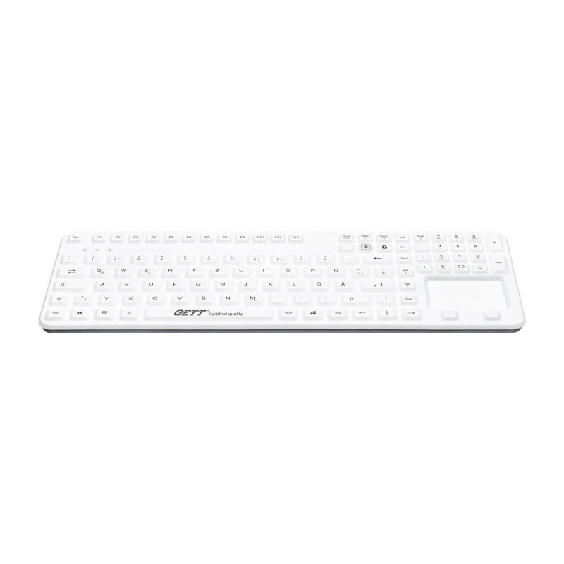 Tastatur GCQ Cleantype&reg; Prime Panel+ TKG-109-GCQ-PR-TOUCH-ADH-WHITE-BACKL-USB-DE IP65 (frontseitig,